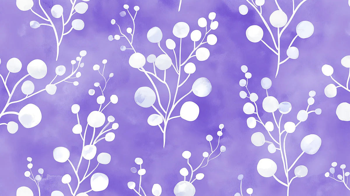 Abstract Berry Botanical Mural Wallpaper — Soft Violet Modern Art Mural Wallpaper - room preview 02