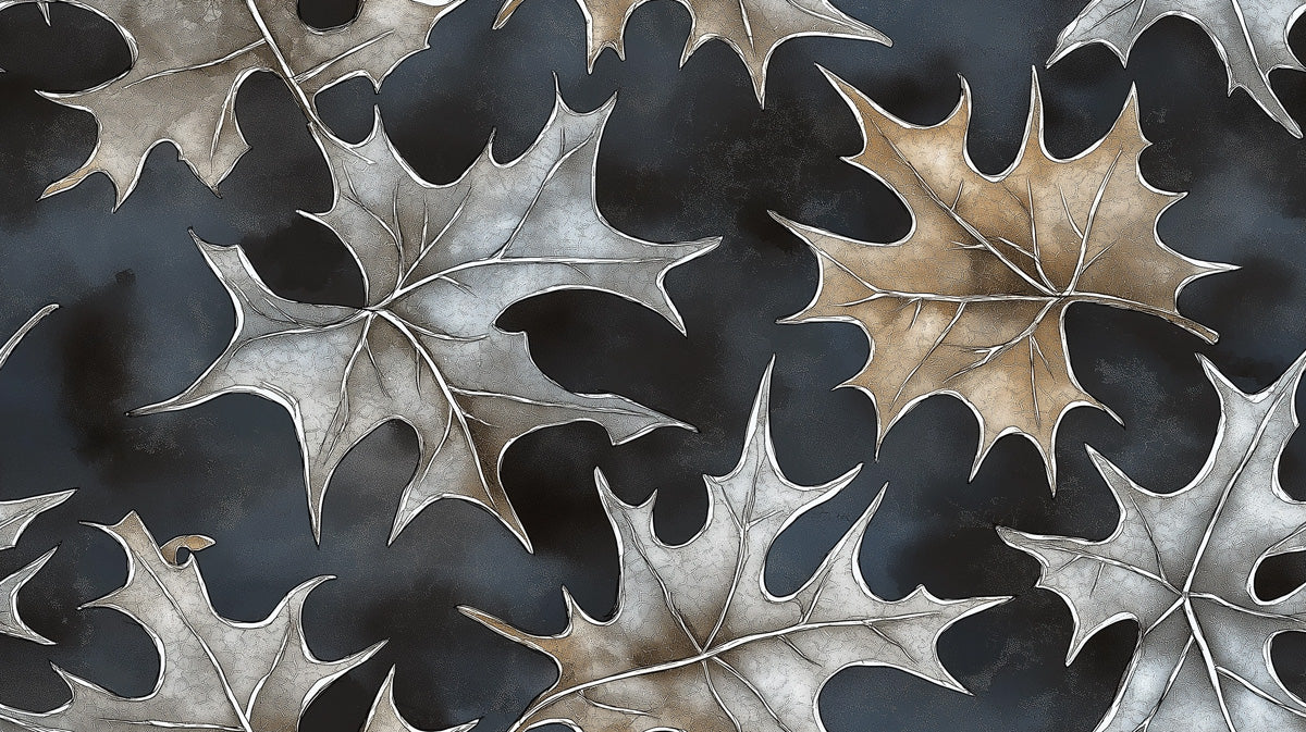 Metallic Maple Leaf Mural Wallpaper — Dark Botanical Design Mural Wallpaper - room preview 02