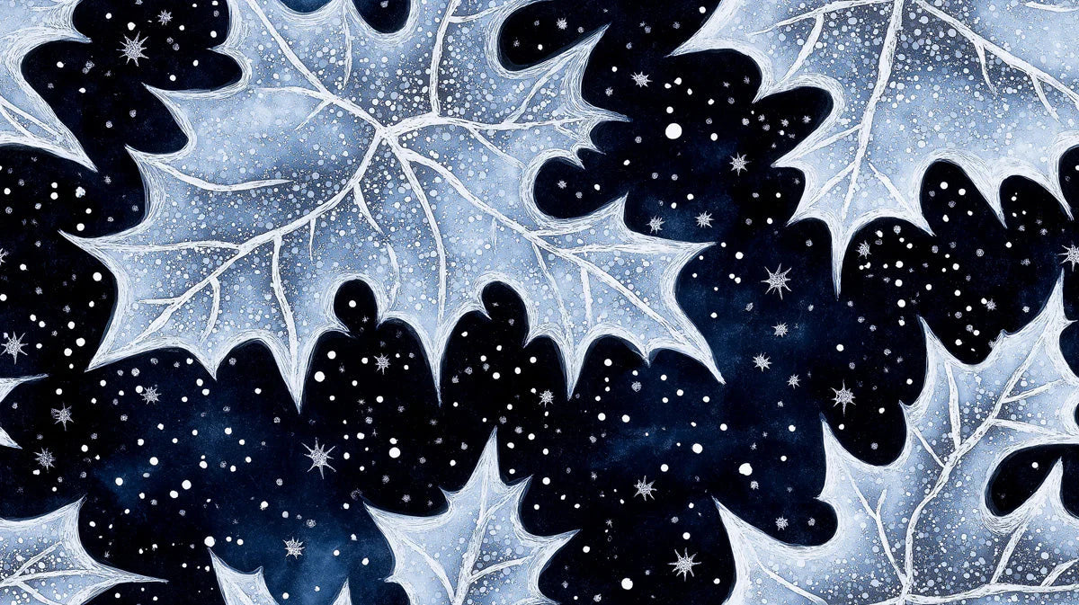 Celestial Frost Leaf Mural Wallpaper — Midnight Botanical Design Mural Wallpaper - room preview 02