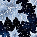 Celestial Frost Leaf Mural Wallpaper — Midnight Botanical Design Mural Wallpaper - room preview 02