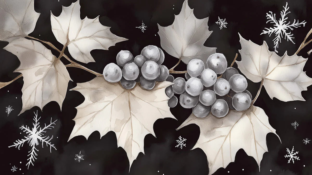 Winter Vineyard Mural Wallpaper — Botanical Seasonal Art Mural Wallpaper - room preview 02