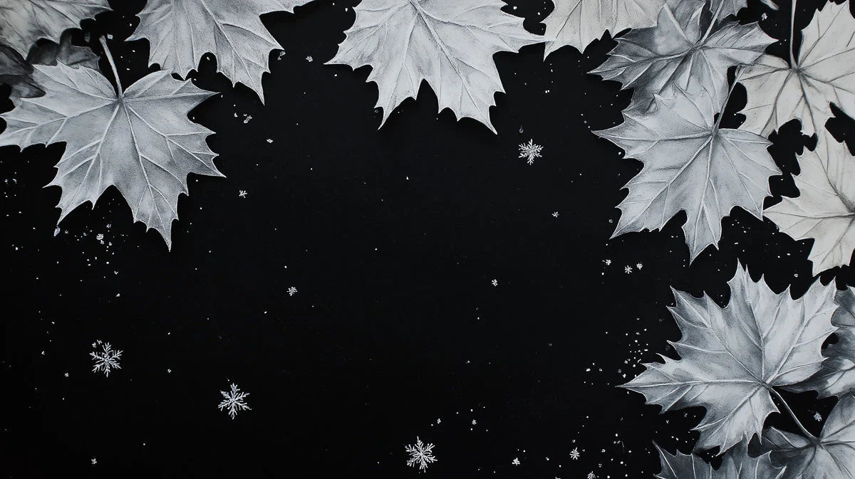 Winter Maple Leaf Mural Wallpaper — Monochrome Botanical Art Mural Wallpaper - room preview 02