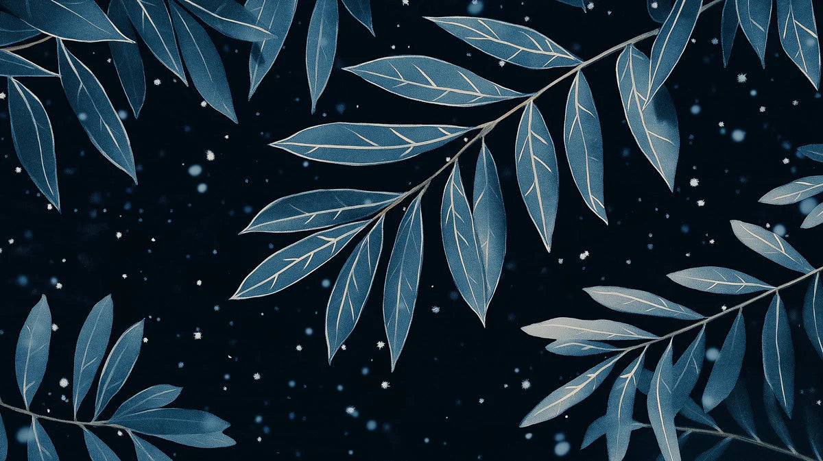 Celestial Leaf Mural Wallpaper — Moody Night Sky Nature Design Mural Wallpaper - room preview 02