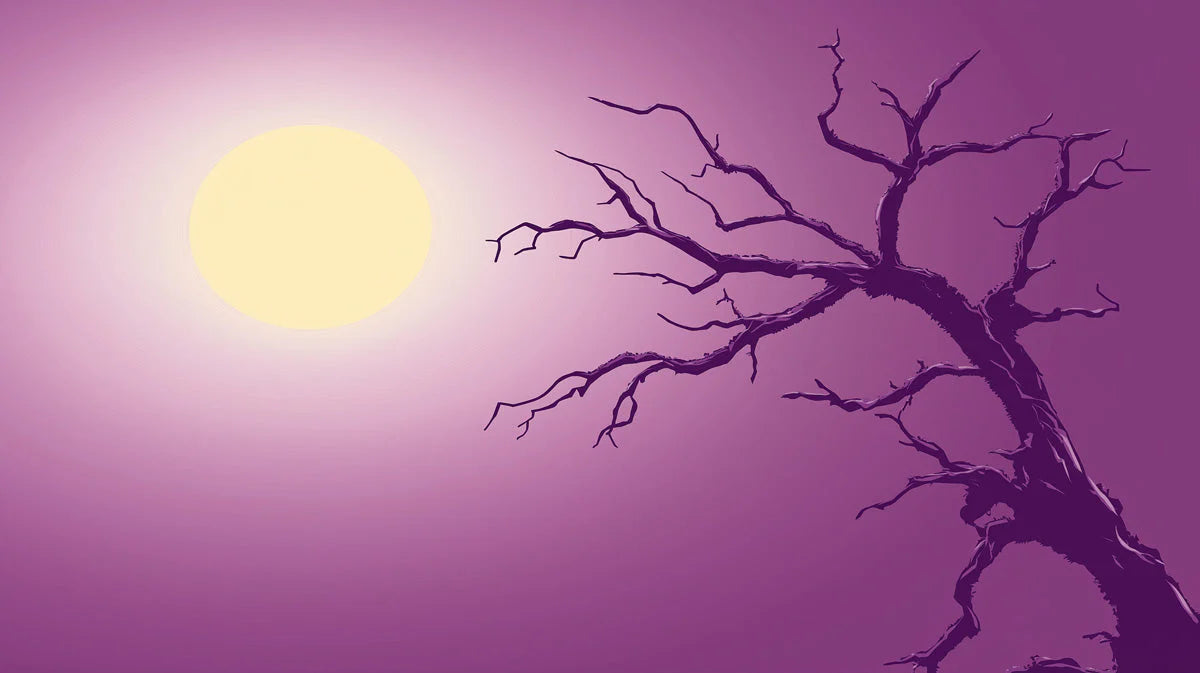 Purple Gradient Tree Mural Wallpaper — Artistic Evening Silhouette Mural Wallpaper - room preview 02