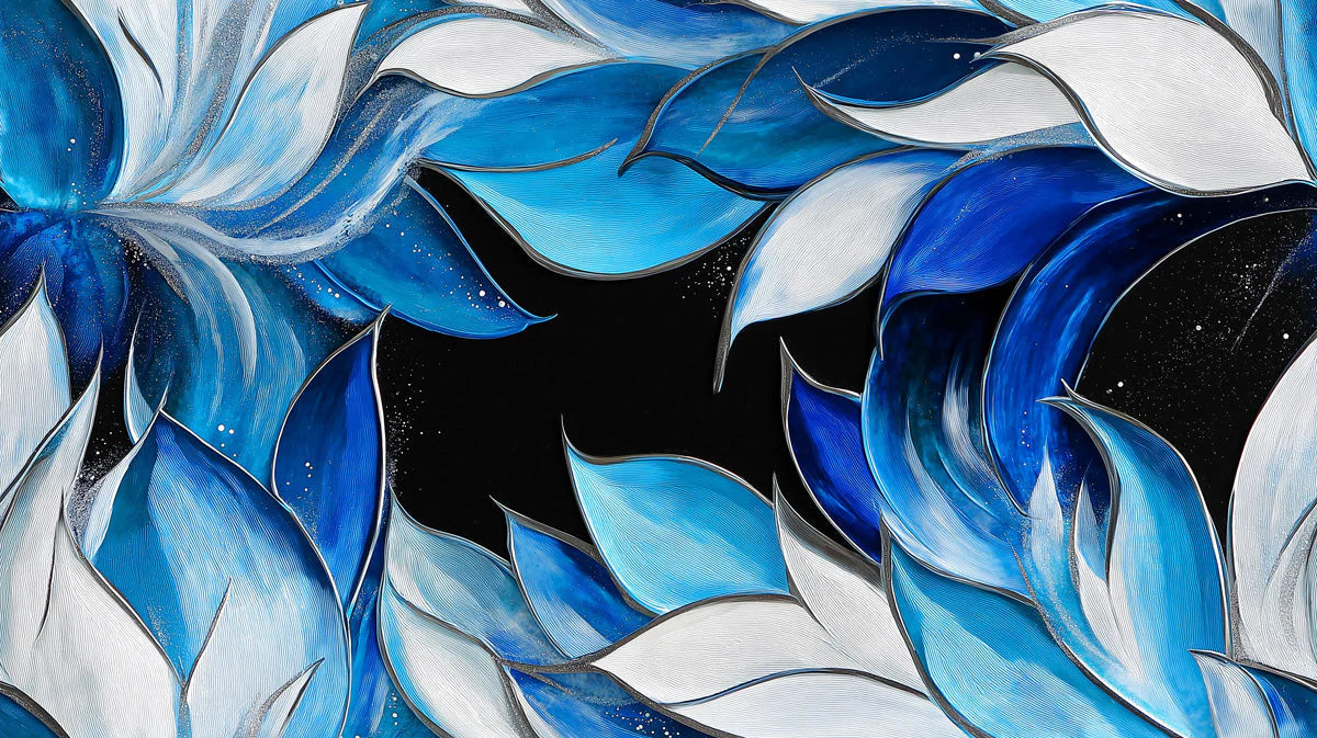 Abstract Sapphire Petal Mural Wallpaper — Modern Fluid Art Mural Wallpaper - room preview 02
