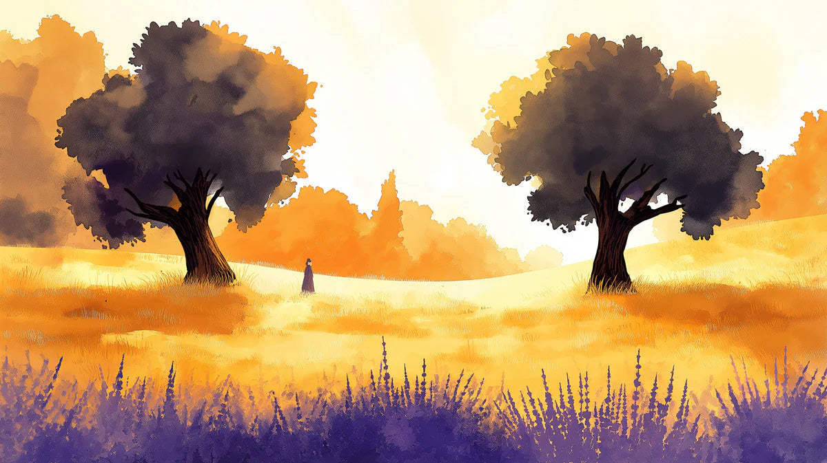Autumn Meadow Landscape Mural Wallpaper — Painterly Rustic Motif Mural Wallpaper - room preview 02