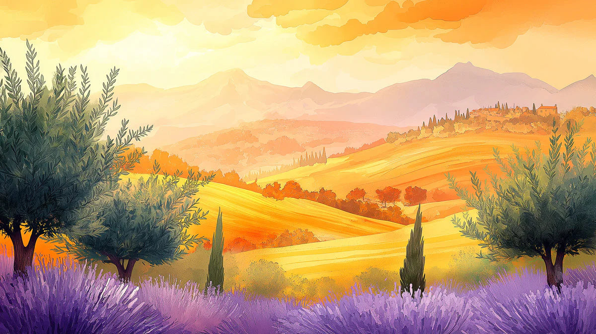 Mediterranean Golden Hour Landscape Mural Wallpaper - room preview 02