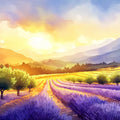 Sunlit Lavender Field Landscape Mural Wallpaper - room preview 02