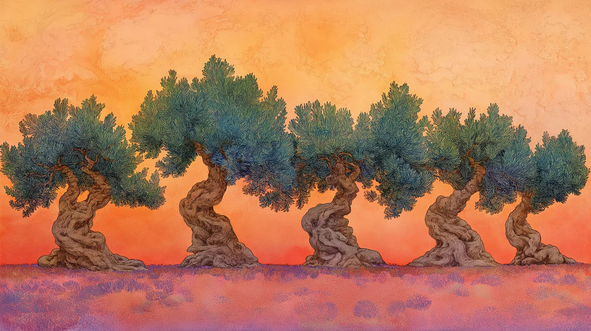 Twisted Olive Grove Mural Wallpaper — Warm Sunset Landscape Mural Wallpaper - room preview 02