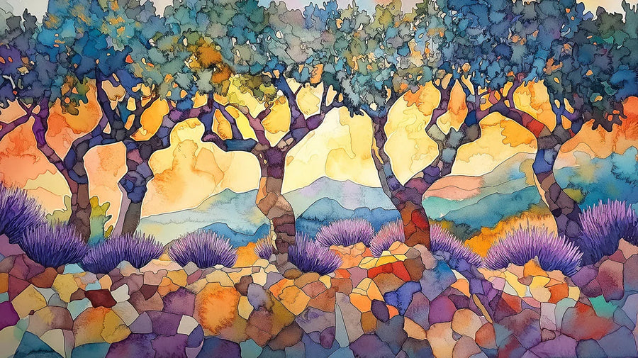 Watercolor Wallpaper Mural – Watercolour Wall Mural – Abstract Watercolor Mediterranean Tree printable artwork