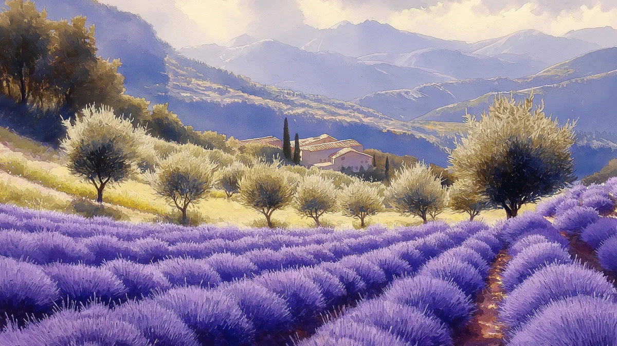 Provençal Lavender Field Mural Wallpaper — Painterly Countryside Scene Mural Wallpaper - room preview 02