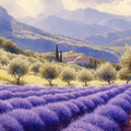 Provençal Lavender Field Mural Wallpaper — Painterly Countryside Scene Mural Wallpaper - room preview 02