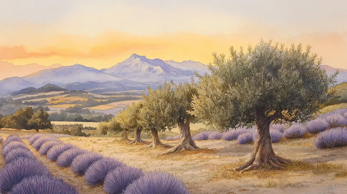 Tuscan Olive Grove & Lavender Field Mural Wallpaper - room preview 02
