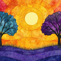 Sun-Drenched Whimsical Trees Mural Wallpaper - room preview 02