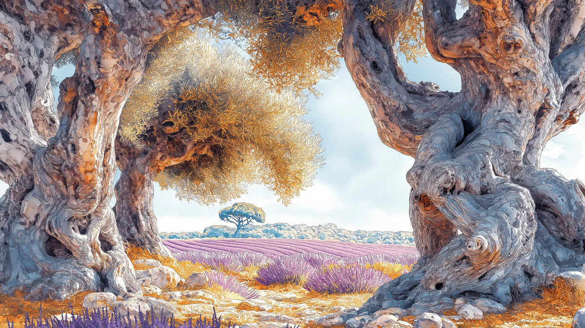 Gnarled Olive Grove Mural Wallpaper — Mediterranean Rustic Scenic Mural Wallpaper - room preview 02