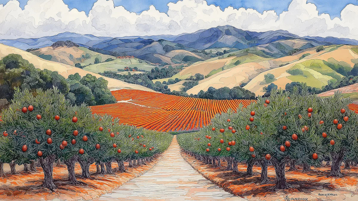 Mediterranean Orchard Landscape Mural Wallpaper — Artistic Countryside Mural Wallpaper - room preview 02