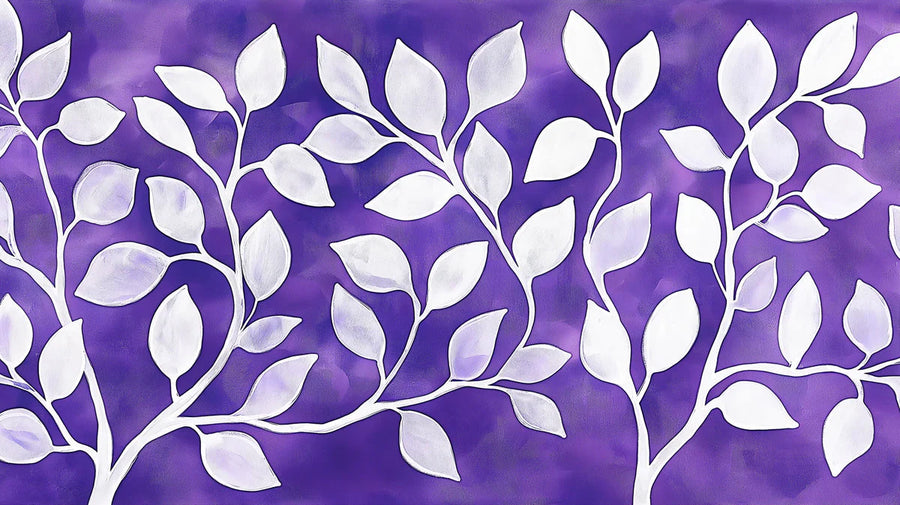 Papier Peint Mural Botanique Royal Purple — Papier Peint Mural Artistique Minimaliste Moderne avec Feuilles printable artwork