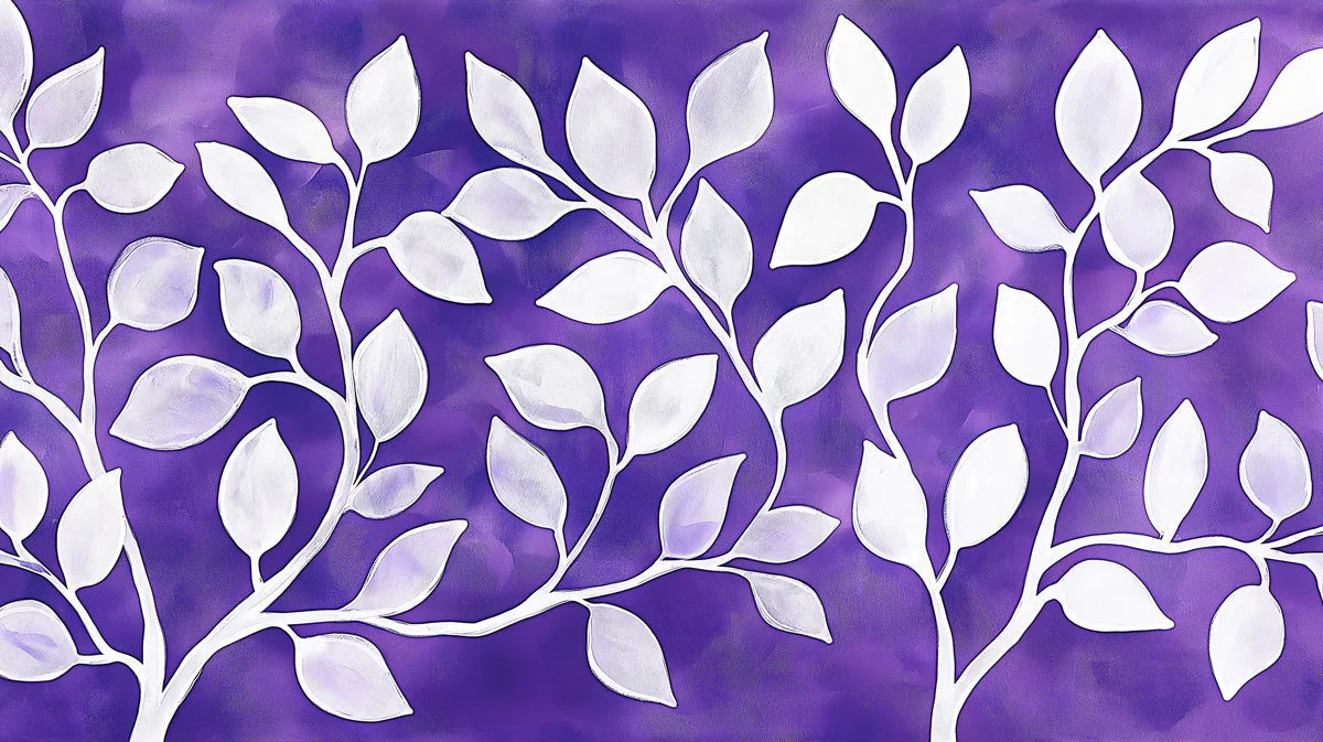 Royal Purple Botanical Mural Wallpaper — Modern Minimalist Leaf Art Mural Wallpaper - room preview 02
