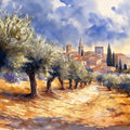 Mediterranean Village Landscape Mural Wallpaper — Watercolor Art Mural Wallpaper - room preview 02