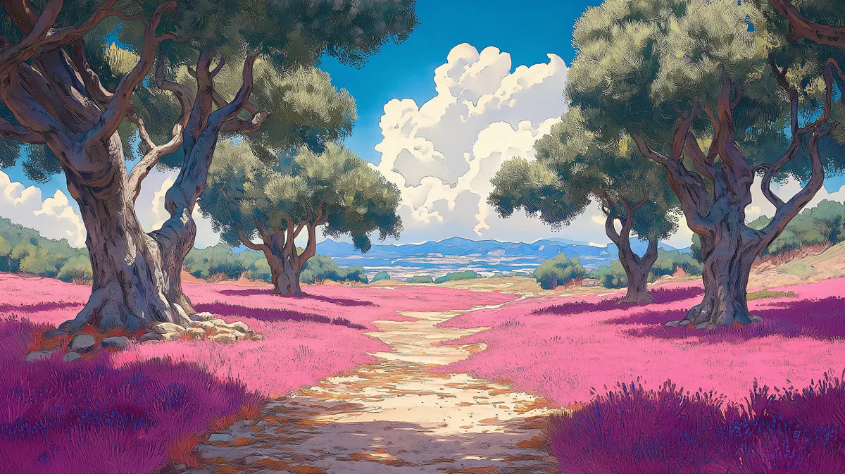 Mediterranean Landscape Mural Wallpaper — Whimsical Nature Scene Mural Wallpaper - room preview 02