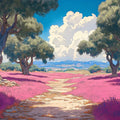Mediterranean Landscape Mural Wallpaper — Whimsical Nature Scene Mural Wallpaper - room preview 02