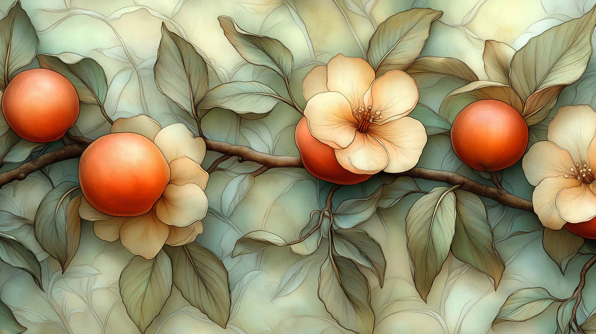 Citrus Blossom Botanical Mural Wallpaper — Orchard Illustration Mural Wallpaper - room preview 02