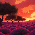 Mediterranean Lavender Sunset Mural Wallpaper — Warm Impressionistic Mural Wallpaper - room preview 02