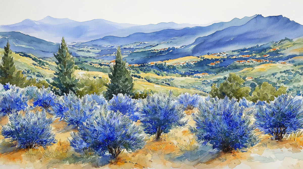 Watercolor Tuscan Landscape Mural Wallpaper — Artistic Horizon Mural Wallpaper - room preview 02