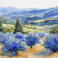 Watercolor Tuscan Landscape Mural Wallpaper — Artistic Horizon Mural Wallpaper - room preview 02