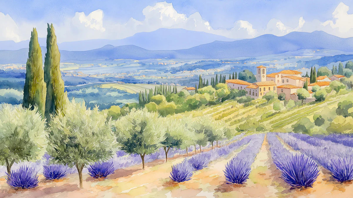 Tuscan Lavender Field Mural Wallpaper — Artistic Landscape Mural Wallpaper - room preview 02