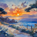 Coastal Sunset Meadow Mural Wallpaper — Artistic Horizon Scene Mural Wallpaper - room preview 02