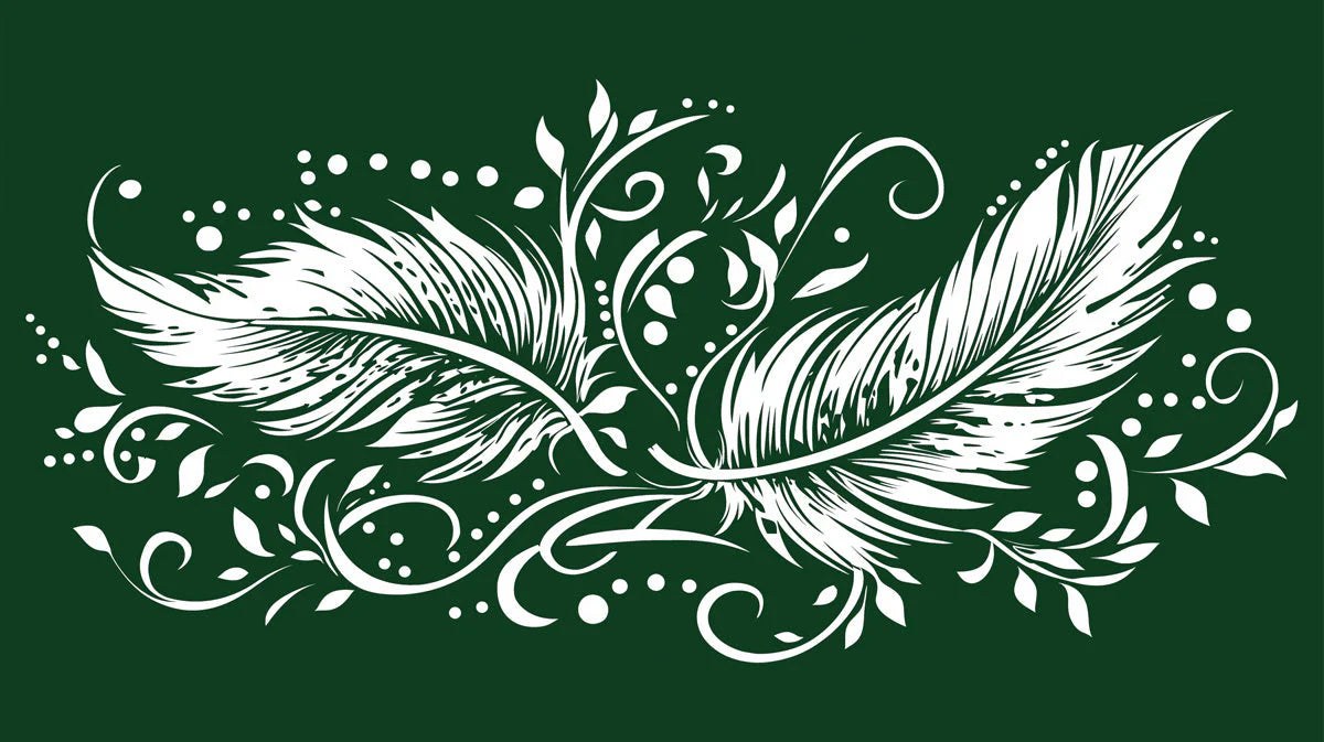White Feather and Scroll Mural Wallpaper — Modern Botanical Mural Wallpaper - room preview 02