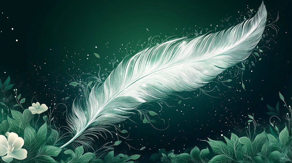 Ethereal Feather and Floral Mural Wallpaper — Deep Green Decor Mural Wallpaper - room preview 02