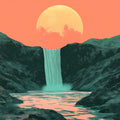 Sunset Waterfall Landscape Mural Wallpaper — Modern Nature Art Mural Wallpaper - room preview 02