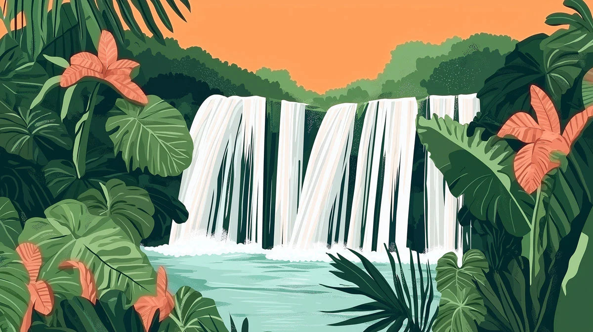 Tropical Waterfall Mural Wallpaper — Modern Jungle Scene Mural Wallpaper - room preview 02
