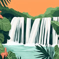Tropical Waterfall Mural Wallpaper — Modern Jungle Scene Mural Wallpaper - room preview 02