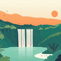 Abstract Waterfall and Sunset Mural Wallpaper in Forest Tones Mural Wallpaper - room preview 02