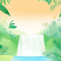 Sunlit Jungle Waterfall Mural Wallpaper — Soft Tropical Illustration Mural Wallpaper - room preview 02
