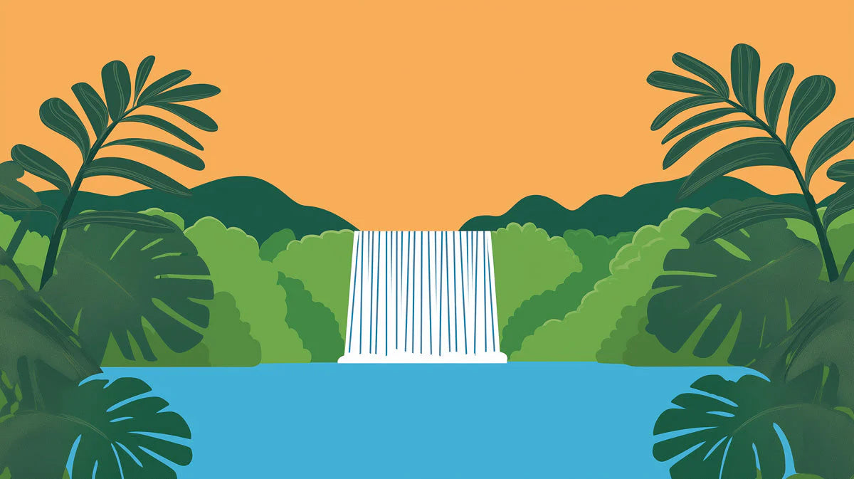 Tropical Waterfall Landscape Mural Wallpaper —Sunset Jungle Scene Mural Wallpaper - room preview 02