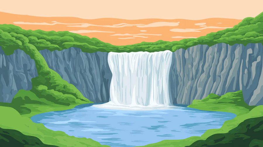 Küsten-Wasserfall-Landschafts-Wandbild — Moderne Natur-Wandbild-Tapete printable artwork