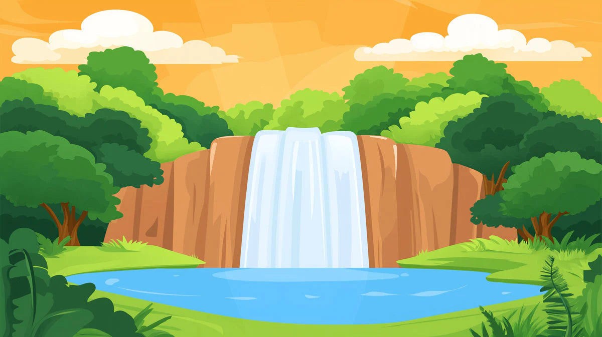 Animated Waterfall Nature Mural Wallpaper — Playful Jungle Landscape Mural Wallpaper - room preview 02