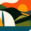 Abstract Sunset Valley Mural Wallpaper — Modern Graphic Art Mural Wallpaper - room preview 02