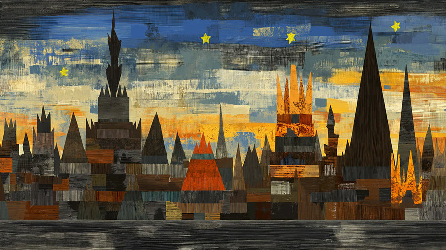 Papier Peint Mural Château Paysage Nocturne Abstrait — Papier Peint Mural Motif Artistique Moderne printable artwork