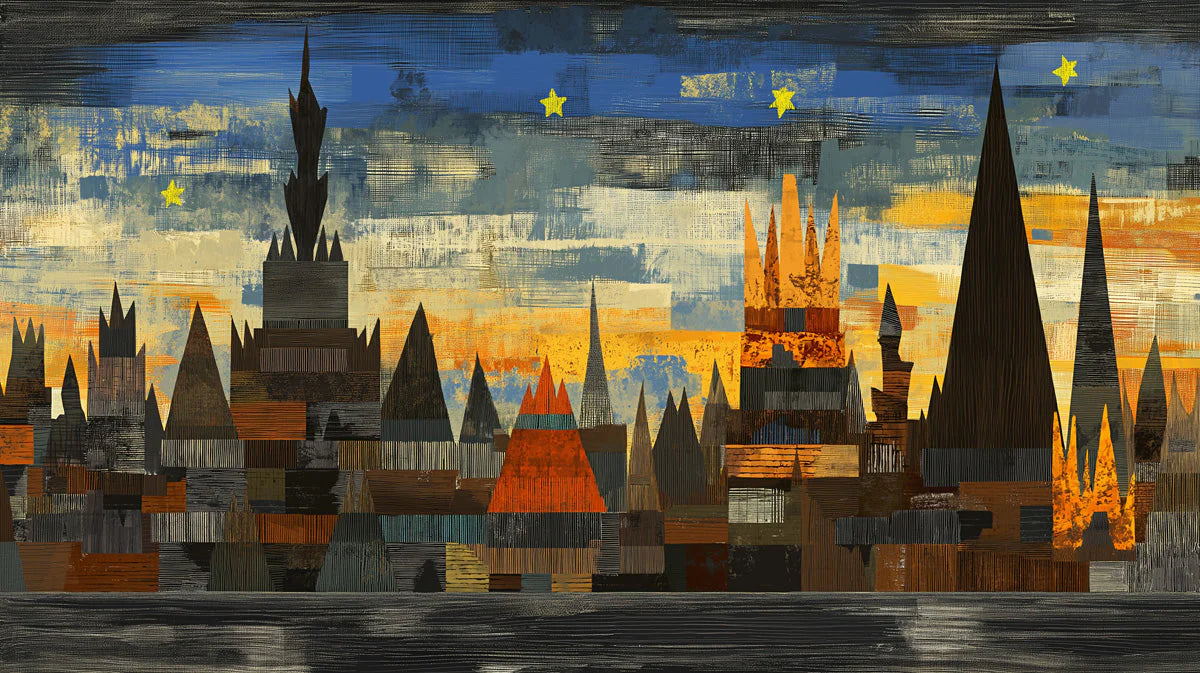 Abstract Nightscape Castle Mural Wallpaper — Modern Artistic Motif Mural Wallpaper - room preview 02