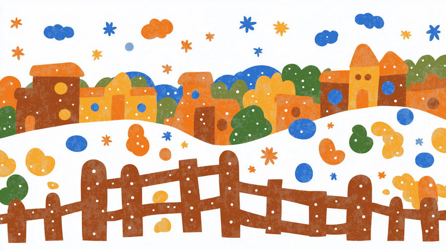 Kids Room Wallpaper Mural – Children Wall Mural – Storybook Village — Whimsical Children’s Decor printable artwork