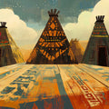 Nomadic Teepee Desert Scene Mural Wallpaper — Artistic Pattern Mural Wallpaper - room preview 02