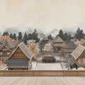 Traditional Asian Village Mural Wallpaper — Muted Earthy Landscape Mural Wallpaper - room preview 02