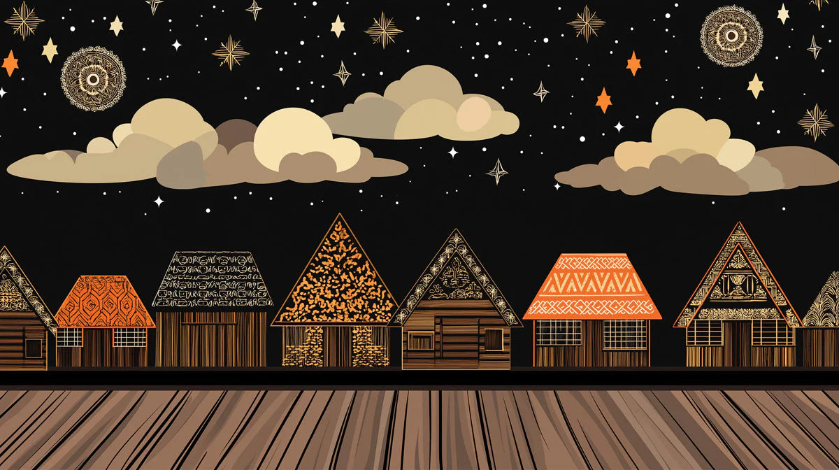 Midnight Village Celestial Mural Wallpaper — Whimsical Night Scenery Mural Wallpaper - room preview 02