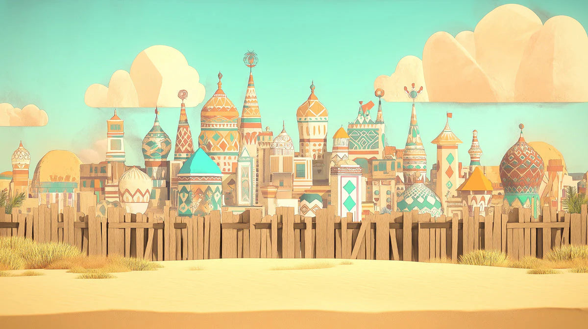 Desert Cityscape Architectural Mural Wallpaper — Whimsical Decor Mural Wallpaper - room preview 02