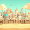 Desert Cityscape Architectural Mural Wallpaper — Whimsical Decor Mural Wallpaper - room preview 02